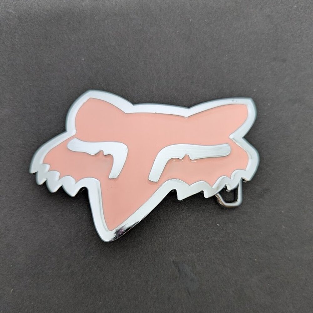 Vintage Fox racing belt buckle pink rose chrome woman or man
